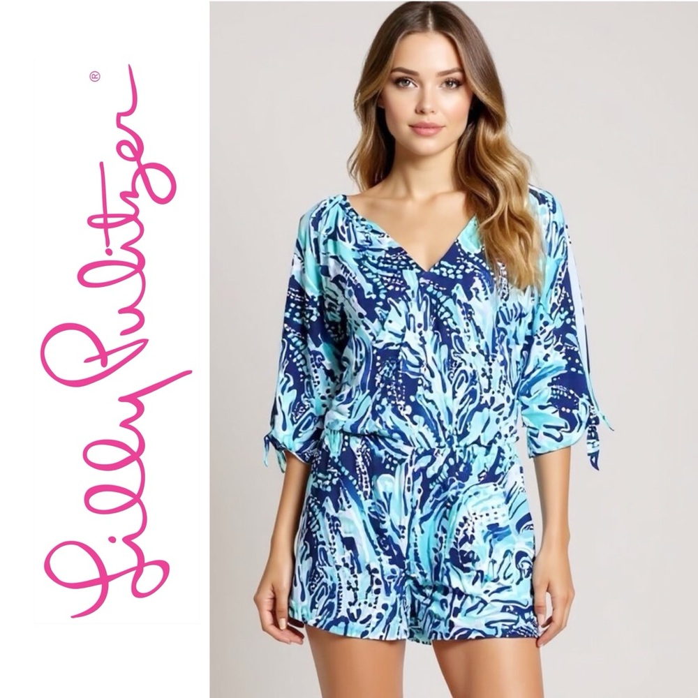 Lilly Pulitzer Bright Navy Crash The Bash Beachy Romper/Jumpsuit Size XS